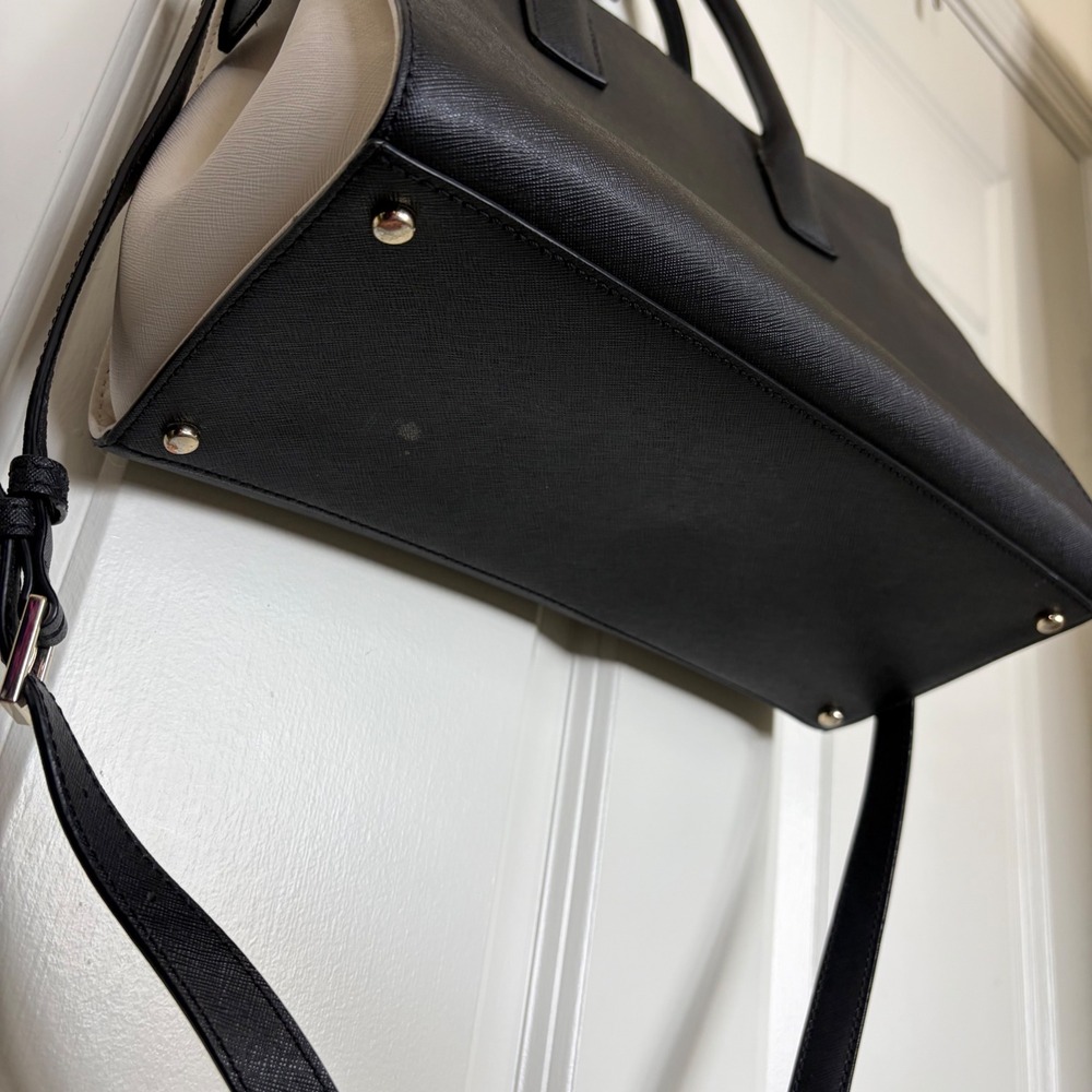 Kate Spade New York Black Cream Saffiano Leather Satchel Crossbody Bag - Picture 5 of 8